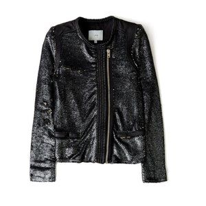 IRO Croxley Metallic Sequin Embellished Moto Zip Jacket Like New